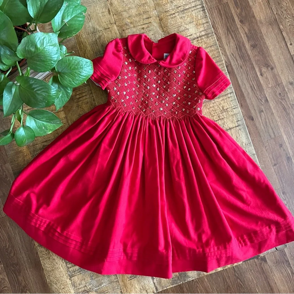 Luli & Me Red Smocked Collar Holiday Dress